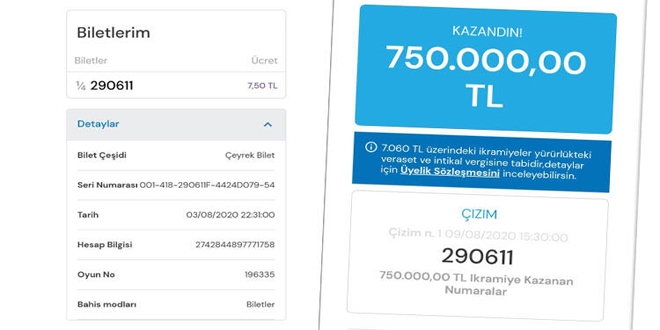 Eşi ve oğlunun doğum günü rakamlarıyla bilet aldı, piyango'dan 750 bin TL kazandı