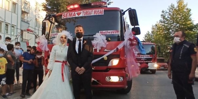 İtfaiye eri kullandığı itfaiye aracını 'gelin arabası' yaptı