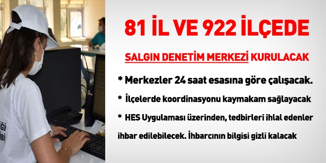 81 il ve 922 ilçede Salgın Denetim Merkezi Kurulacak