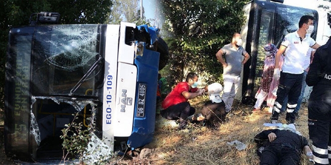 Ankara'da belediye otobüsü devrildi! 5 yaralı