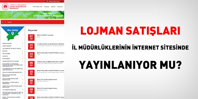 Lojman satışları il müdürlüklerinin internet sitesinde yayınlanıyor mu?