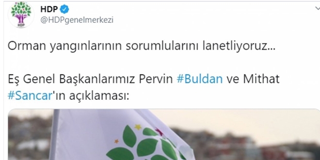 Hatay'daki yangına ilişkin HDP'den kınama