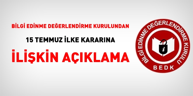 Bilgi Edinme Değerlendirme Kurulundan 2016/1 sayılı ilke kararıyla ilgili açıklama