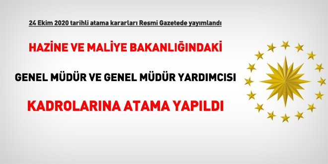 24 Ekim 2020 tarihli Resmi Gazetede, 28 adet atama kararı yayımlandı