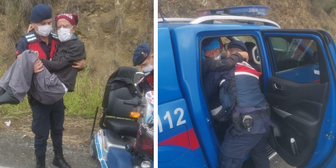 Engelli aracının lastiği patladı, yardımına jandarma koştu