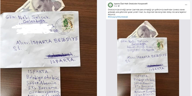 Üzerinde parası olmadığı halde bindiği otobüsün ücretini posta ile gönderdi