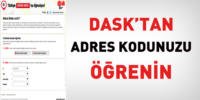 DASK'tan, adres kodunuzu öğrenmek için tıklayın
