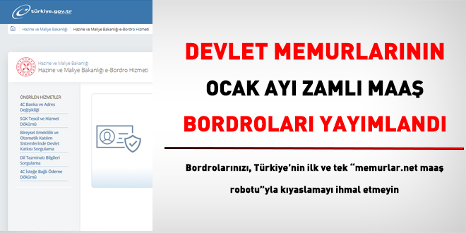 Memurların 2021 yılı Ocak ayı zamlı maaş bordroları yayımlandı