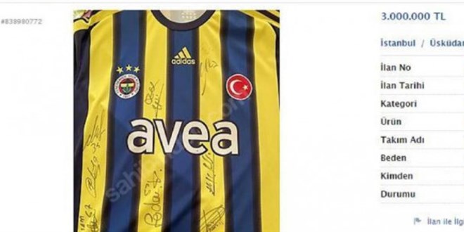 'Alex' imzalı Fenerbahçe forması, 3 milyon liraya satışta