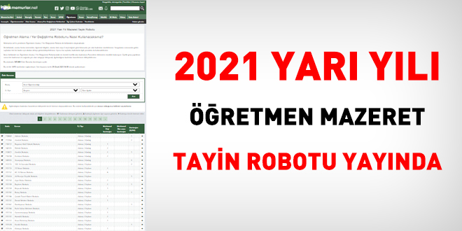 2021 yarı yılı öğretmen özür tayin robotu yayında