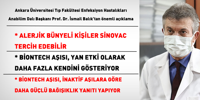 Prof. Balık: BioNTech daha güçlü bağışıklık yanıtı yapıyor