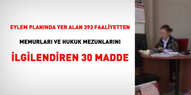 Eylem planında yer alan 393 faaliyetten memurları ve hukuk mezunlarını ilgilendirenler