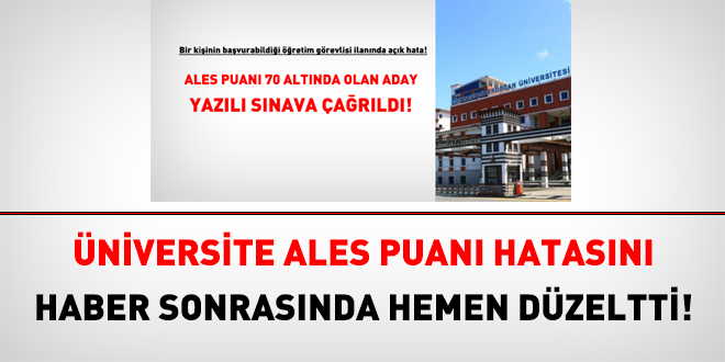 Üniversite, ALES puanı hatasını düzeltti!