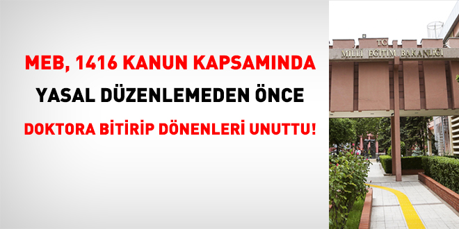 MEB, 1416 kanun kapsamında yasal düzenlemeden önce doktora bitirip dönenleri unuttu!