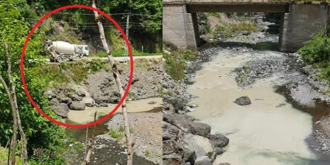 Betonu akarsuya boşaltan mikser, jandarmaya yakalandı