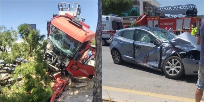 Marmaris'te itfaiye aracı otomobille çarpıştı: 5 yaralı