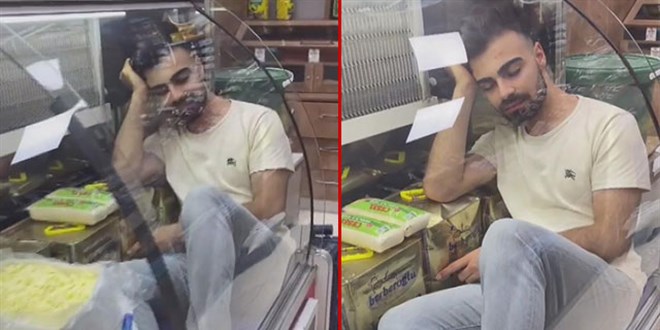 Gıda ürünün bulunduğu buzdolabına girip, video çekti