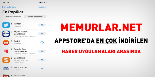 Memurlar.net en çok indirilen haber uygulamalarından birisi oldu