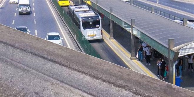 Aşırı sıcaktan metrobüs yolunda asfalt eridi