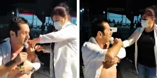 Ünlü sanatçı sahnede korona virüs aşısı oldu