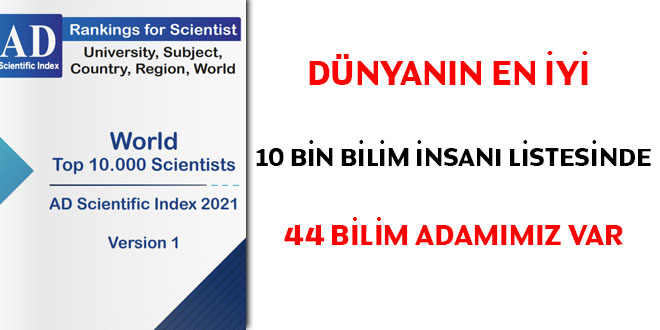 Dnyann en iyi 10 bin bilim insan listesinde 44 bilim adammz var