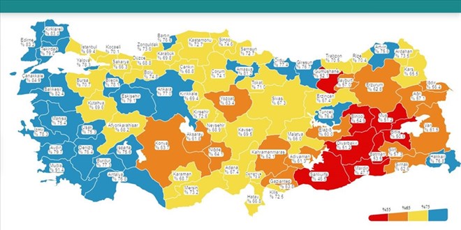 Aşılama haritasında batı illeri 'maviye' büründü