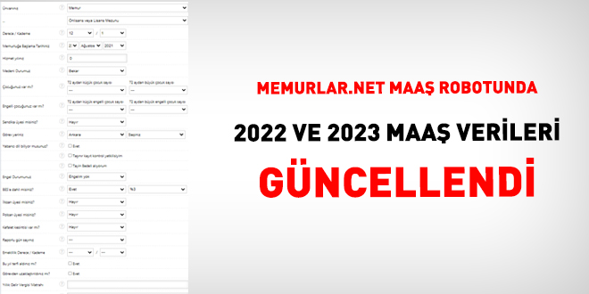 Memurlar.net maa robotunda 2022 ve 2023 maa verileri gncellendi