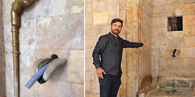 Mardin'de tarihi çeşmeye takılan borular kaldırıldı