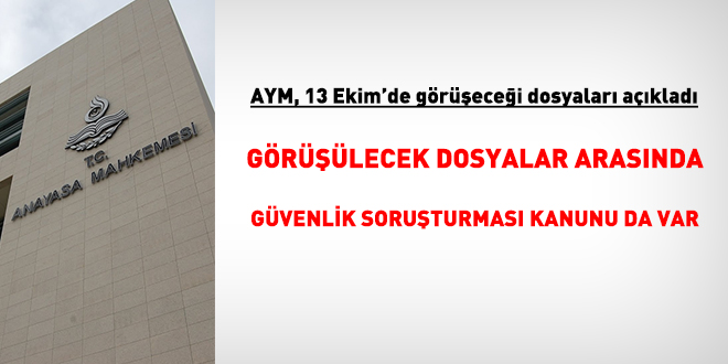 Anayasa Mahkemesi 13 Ekim'de güvenlik soruşturmasını esastan görüşecek
