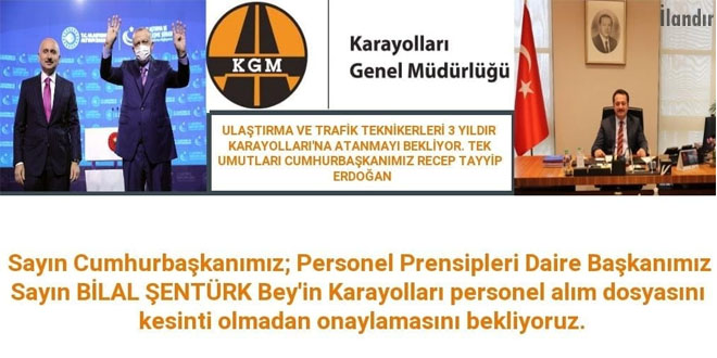 Ulaştırma ve Trafik teknikerleri karayollarına 3 yıldır atama bekliyor