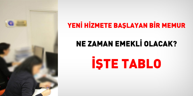 Yeni hizmete balayan bir memur ne zaman emekli olacak? te tablo