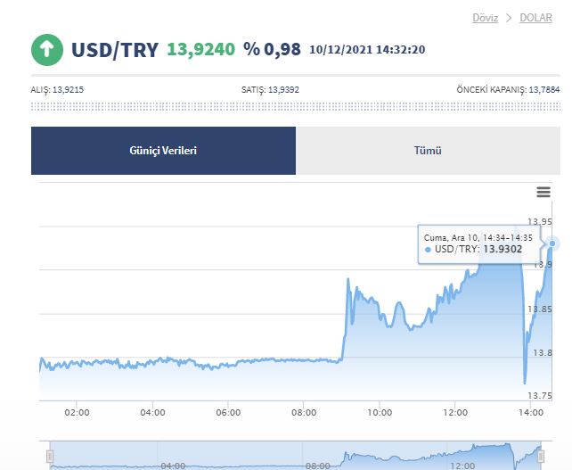 Dolar 13,94 TL'yi gördü, Merkez Bankası müdahale etti
