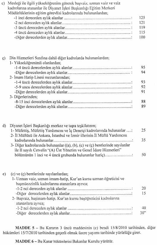 Temsil tazminatı ve yan ödeme kararnamesinde değişiklik