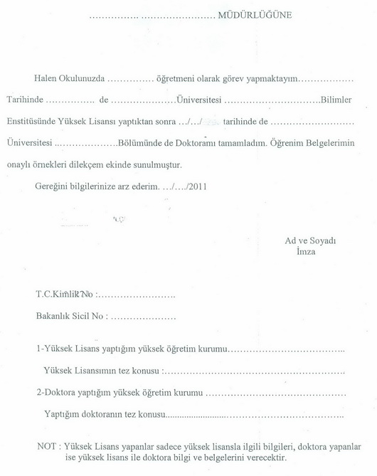 Öğretmen özlük dilekçesi Öğretmen özlük dilekçesi