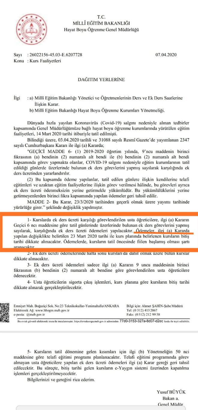 MEB'den usta öğreticilerin ek ders ücreti için yeni yazı