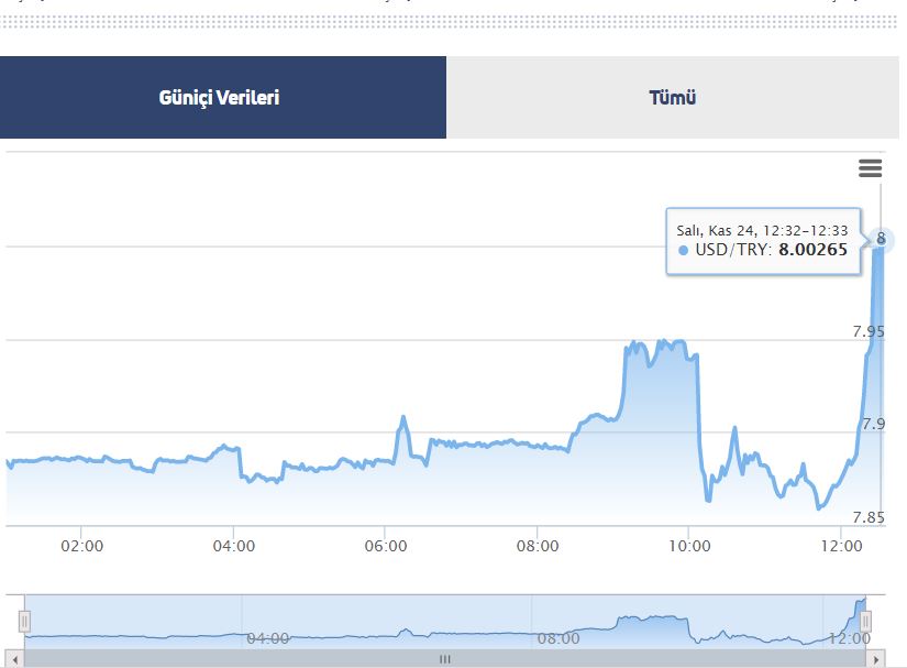 Dolar 8 TL'yi geçti