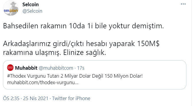 Thodex borsasında batan para 2 milyar dolar değil