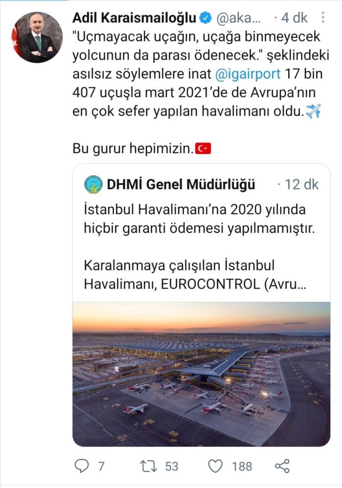 Bakan Adil Karaismailoğlu'ndan İstanbul Havalimanı paylaşımı