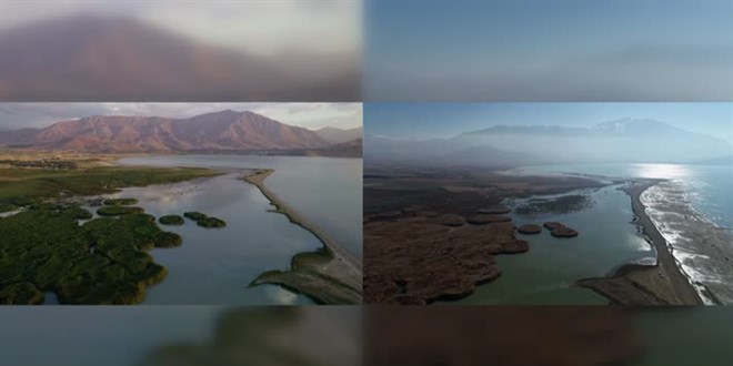 Van G�l�'ndeki su �ekilmesi art�nca, baz� alanlar kara par�as�na d�n��t�