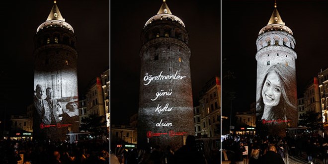 Galata Kulesi'nde öğretmenler gününe özel video gösterisi