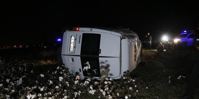 Kaçak göçmen taşıyan minibüs polisten kaçarken pamuk tarlasına devrildi