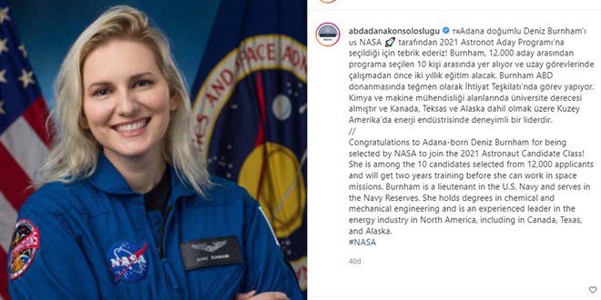 ABD Konsolosluğu'ndan Adanalı astronot adayı Deniz'e tebrik