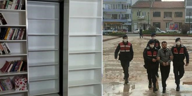 27 yıl kesinleşmiş hapis cezası bulunan hükümlü, kitaplığın gizli bölmesinde yakalandı