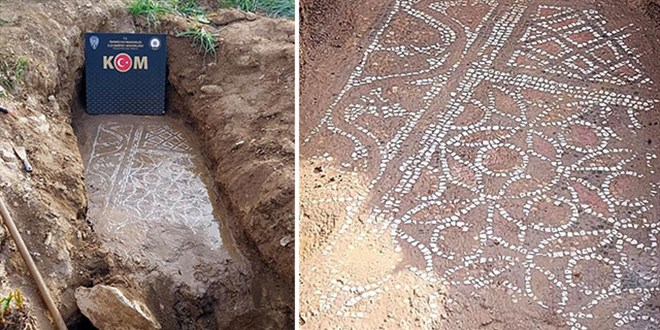 Kaçak kazı yaparken Roma dönemine ait mozaik ile yakalandı