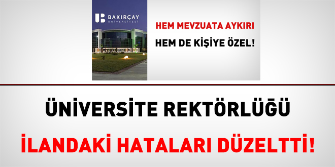 zmir Bakray niversitesi, ilandaki hatalar dzeltti!