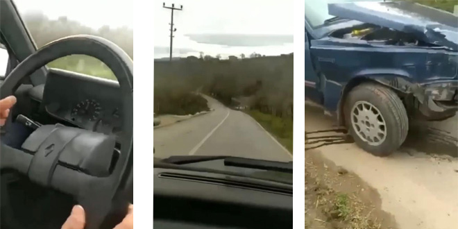 Tek �eritli yolda h�z yaparken kendi kazalar�n� kaydettiler