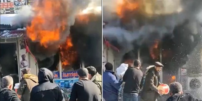 Yangını kar atarak söndürmeye çalıştılar
