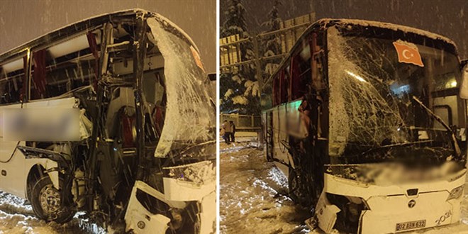 Merzifon'da yolcu otobüsü bariyerlere çarptı: 30 yaralı