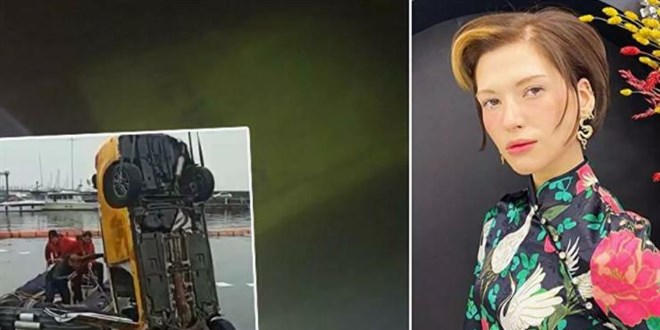 Kadıköy'de model Ece Su Uçkan'ın içinde bulunduğu taksi denize uçtu