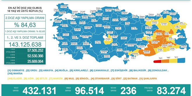 Son 24 saatte 236 can kaybı, 96 bin 514 yeni vaka